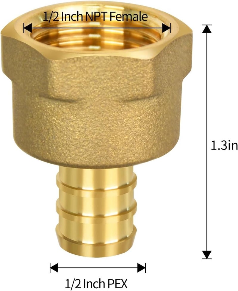 Ruby Q 20 Pack PEX 1/2" x 1/2" NPT Female Fittings, 1/2" x 1/2" NPT Female Threaded Adapter Crimp Fitting, Brass, Full Port for PEX pipes in plumbing jobs - Image 2